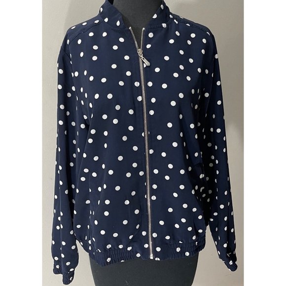 Susan Graver Women's M Navy Blue Polka Dot Bomber Jacket - Picture 2 of 8